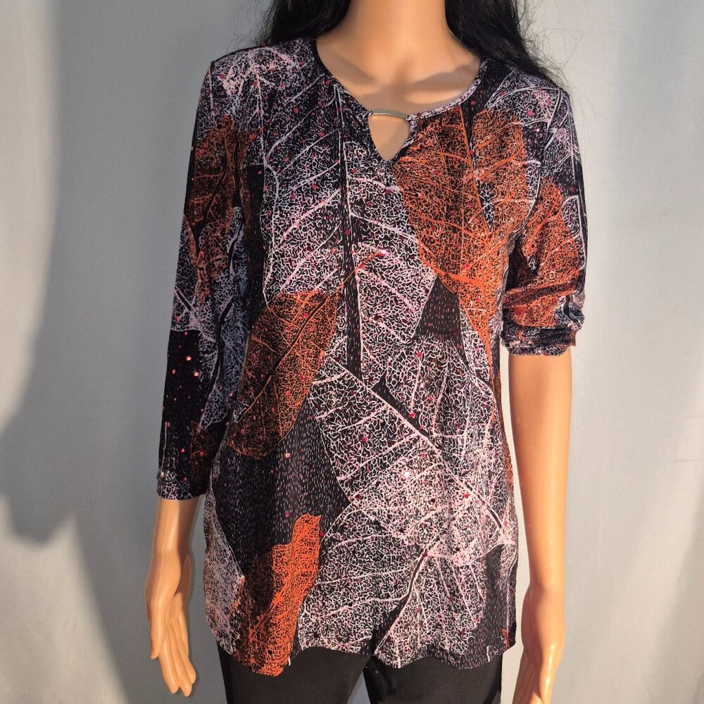 Emily Daniels sequined blouse, black-red-white in size small
